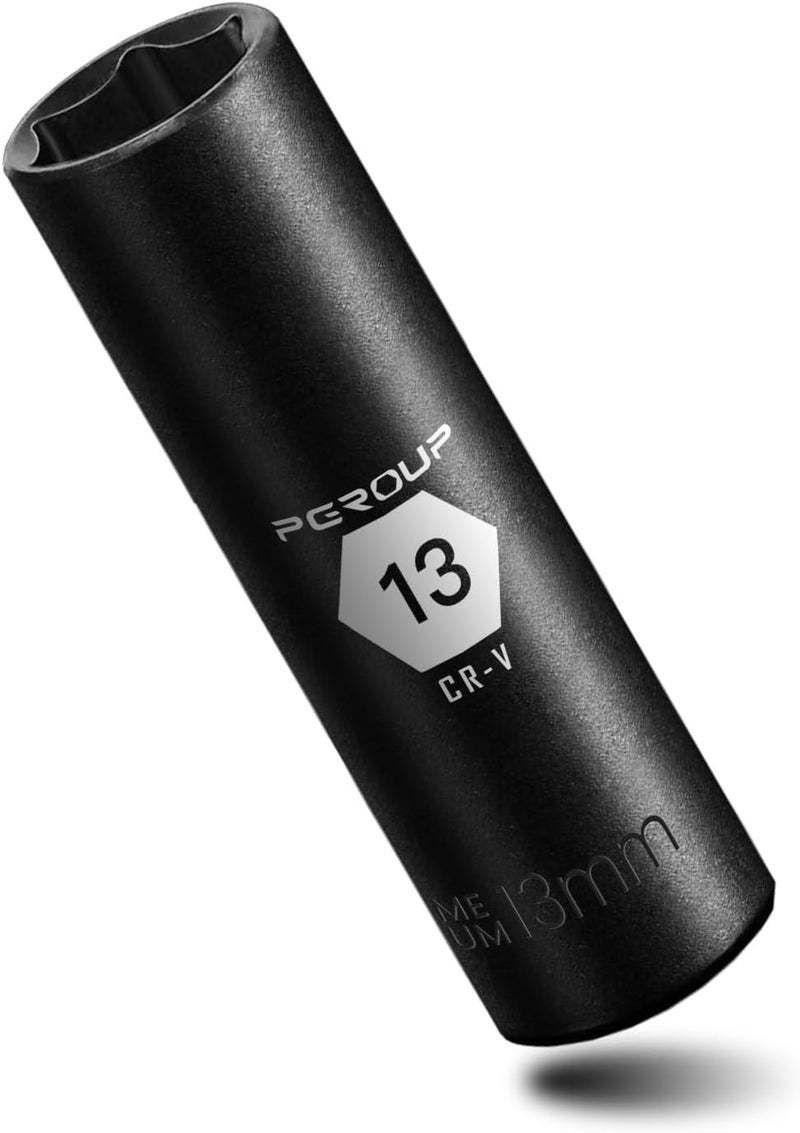 pgroup 3/8” Drive Deep Impact Socket, Metric(13mm socket), 6-Point, Cr-V Steel With Black Manganese Phosphate Coating - Image 1